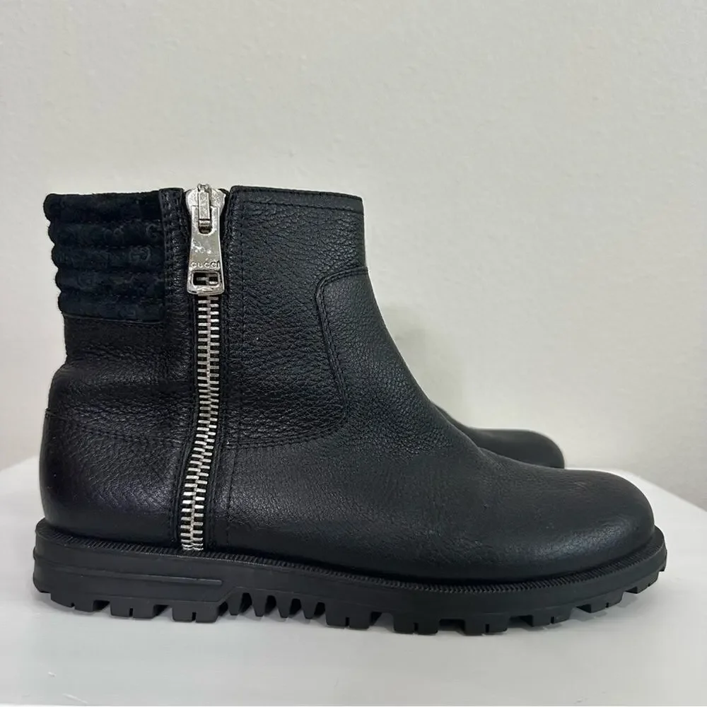 Gucci GG Black Leather Ankle Booties Women's Size 38 Moto Boots